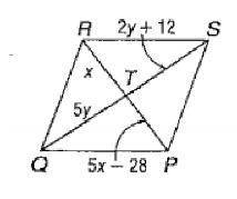 Find x and y so the quadrilateral is a parallelogram.