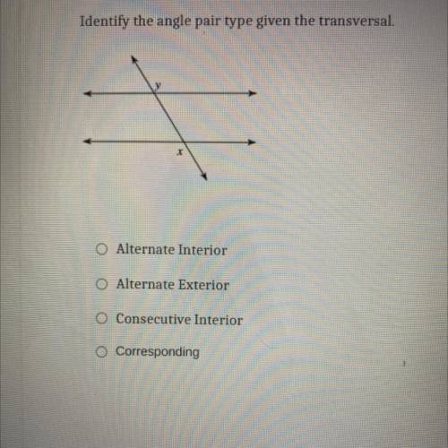 Identify the angle pair given the transversal