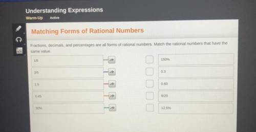 Fractions, decimals, and percentages are all forms of rational numbers. Match the rational numbers