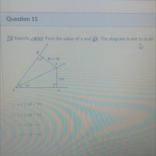 Help pls!! Find the value of x and EF