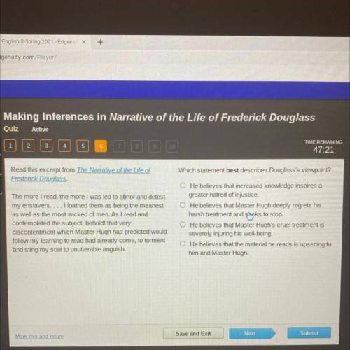 Which statement best describes Douglass's viewpoint?