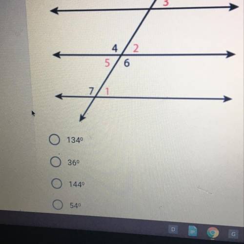Given the diagram below if the measure of < 1 is 36° what is the

measure of <4
Please pleas