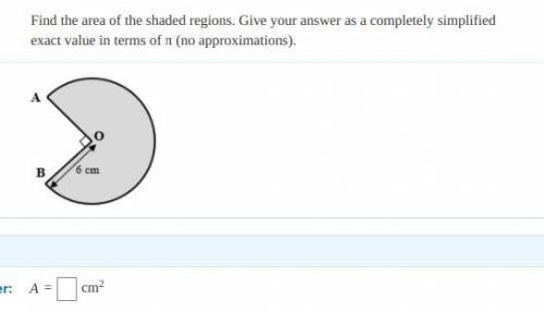 Find the area of the shaded regions. GIve your answer as a completely simplified exact value in ter