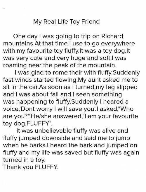 Write an essay : Your favourite toy became alive​