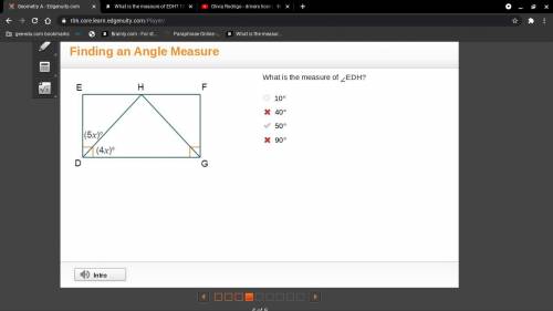 What is the measure of AngleEDH? 10° 40° 50° 90°