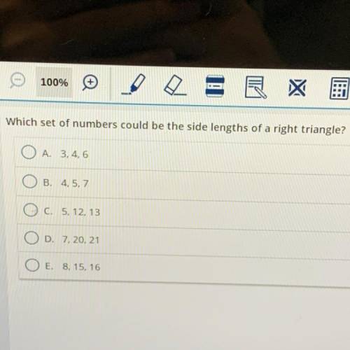 Which set of numbers could be the size lengths of a right triangle