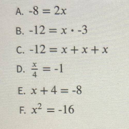 Select all equations that are true when x is -4