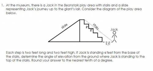 Each step is two feet long and two feet high. If Jack is standing 4 feet from the base of the stair
