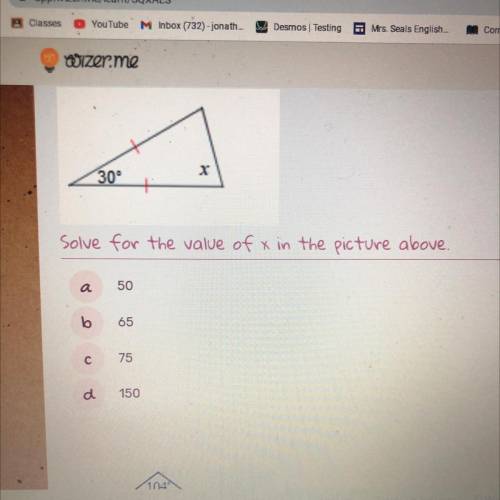 Solve for the value of x in the picture above