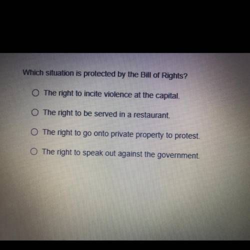 Photo attached!
which situation is protected by the bill of rights :)
