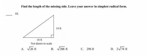 Find the length of the missing side. write your answer in simplest radical form!