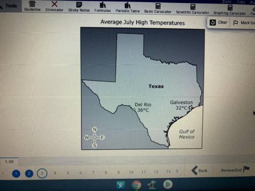 The map shows the average high temperatures in July for two cities in Texas.

Average July High Te