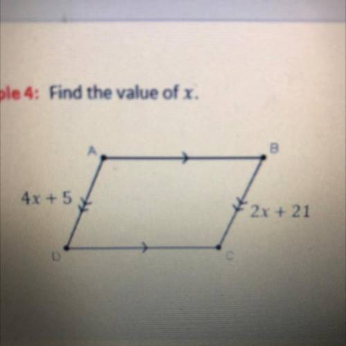 Find the value of x.
4x + 5
2x + 21, smby help me wit dis pls