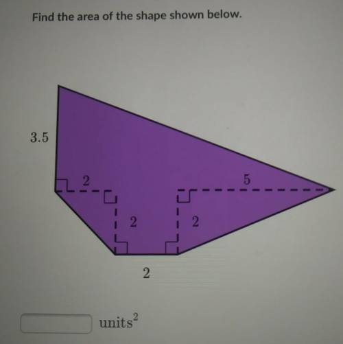 Find the area of the shape shown below. 3.5 2 2 5 2 2 units?