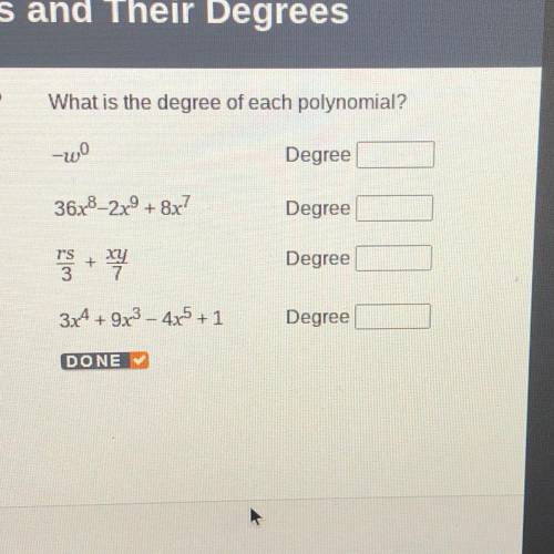 What is the degree of each polynomial?

-w^0
36x^8-2x^9+8x^7
rs/3+xy/7
3x^4+9x^3-4x^5+1