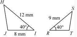 Triangle IHJ is similar to triangle RST.
What is the length of side _
RT