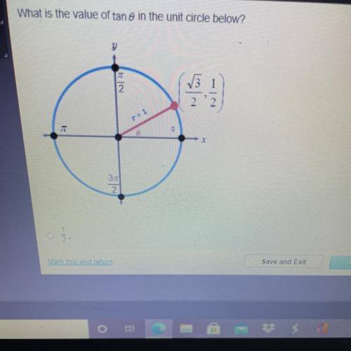 What is the value of tan e in the unit circle below?