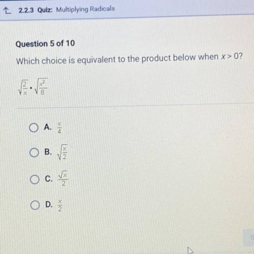 Which choice is equivalent to the product below when x > 0?