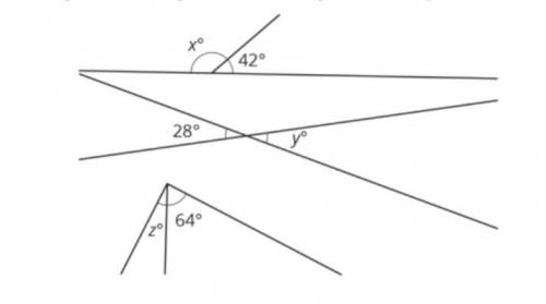 A series of line segments intersect and meet in the arrangement below to create a series of angles.