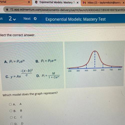 HELP ASAP!!! WILL MARK BRAINLIEST

Select the correct answer.
Which model does the graph represent
