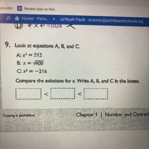 I need Help! Look at equation A,B,andC

Compare the solutions for x .Write A,B and C in the boxes
