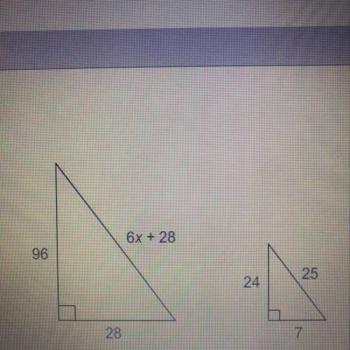 The triangles are similar.
What is the value of x?
Enter your answer in the boX.