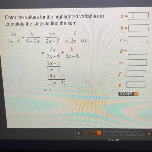 Enter the values for the highlighted variables to
complete the steps to find the sum: