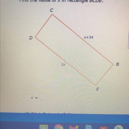Find the value of x in rectangle BCDE.
Find Value of x.