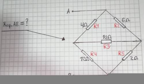 Aplicando el teorema de millman, hallar la resistencia equivalente entre los puntos A y B del sigui