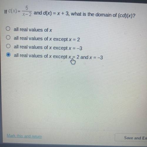 If (x)=
X-2
and d(x) = x + 3, what is the domain of (cd)(x)?