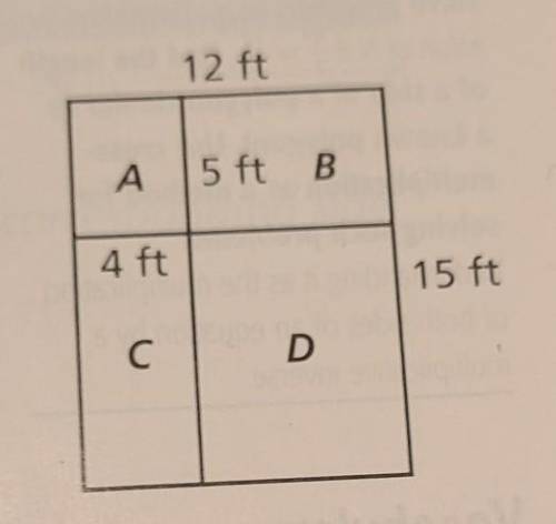 PLEASE HELP

The figure shows a 12ft by 15ft rectangle divided into four rectangular parts. EXPLAI