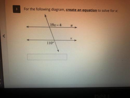 For the following diagram, create an equation to solve for x