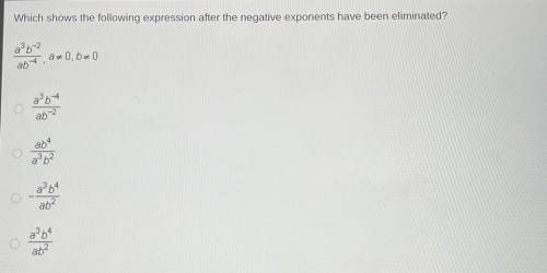 Which shows the following expression after the negative exponents have been eliminated?

a 0,60
ab