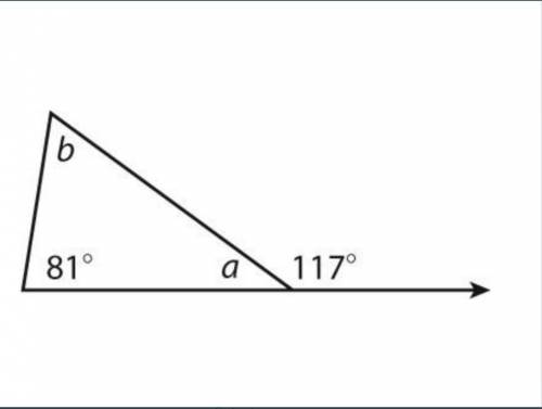 What is the measure of angle b?

A.
36°
B.
56°
C.
63°
D.
117°