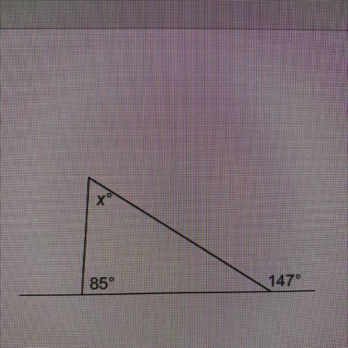 Plz Help!

This triangle has one side that lies on an extended line segment.
Based on this triangl