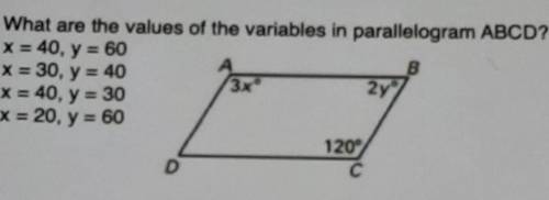 What are the values of the variables in parrallelogram ABCD
