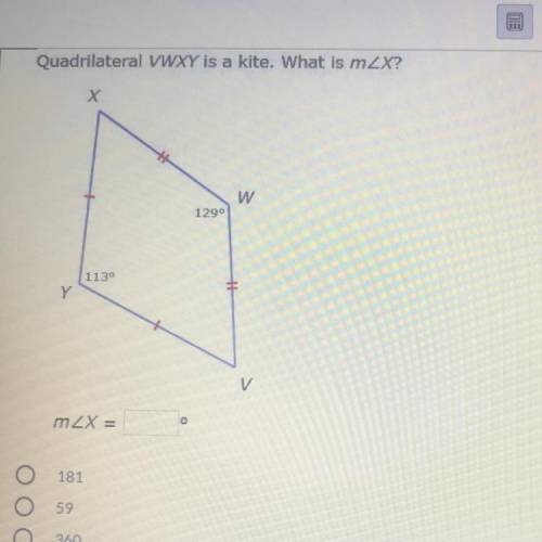 Quadrilateral VWXY is a kite. What is m X