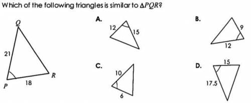 Which of the following triangles is similar to triangle PQR?