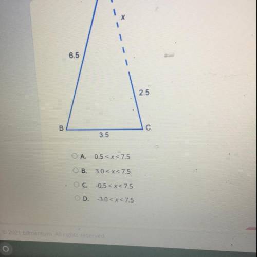 Select the correct answer.

Which inequality represents the values of x that ensure triangle ABC e