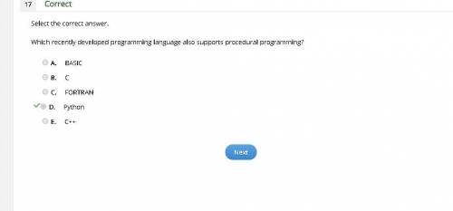 Select the correct answer.

Which recently developed programming language also supports procedural
