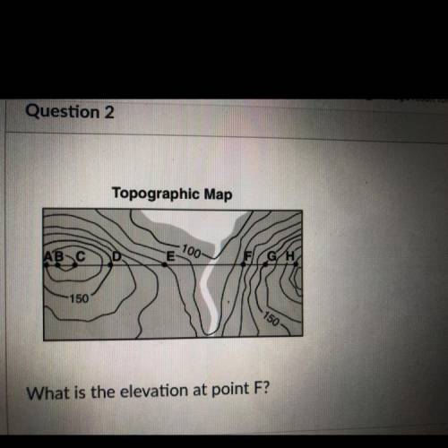 (Topographic Map)
What is the elevation at point F?
A.120 
B.110
C.130
D.50