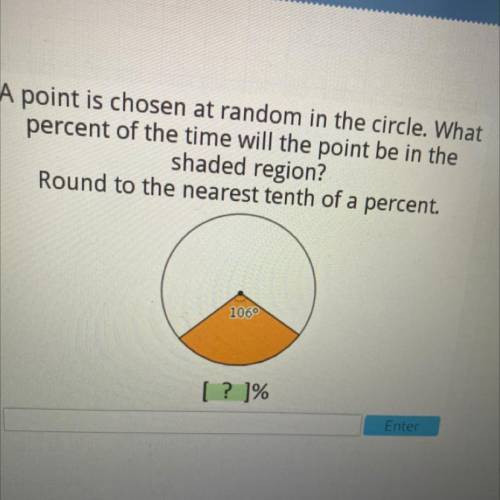 HELPP !!

A point is chosen at random in the circle. What
percent of the time will the point be in