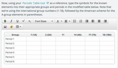 Now, using your Periodic Table tool as a reference, type the symbols for the known elements into th