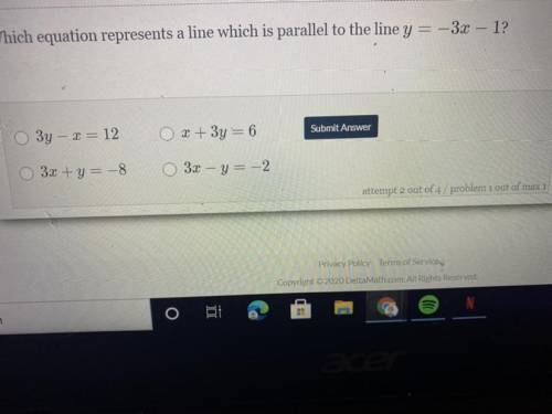 Which equation represents a line which is parallel to the line y = -3x – 1 ?