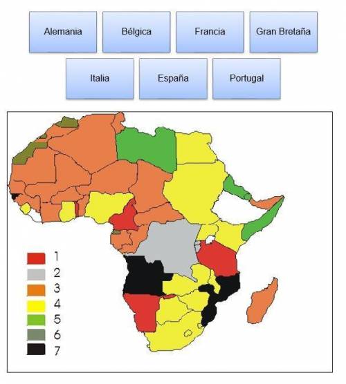 Observa el mapa y escribe que país europeo dominó o colonizó los territorios africanos identificado
