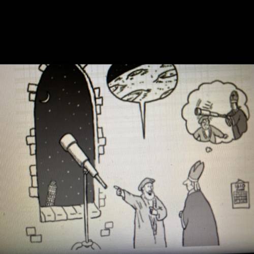 According to the cartoon, how does Galileo’s observation of the moon differ from Aristotle’s idea o