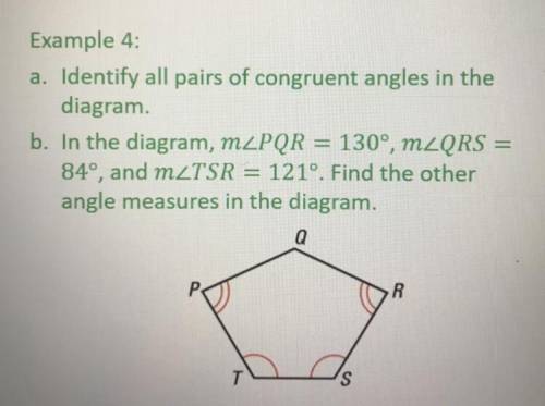 A. Identify all pairs of congruent angles in the diagram.

b. In the diagram, the measure of angle