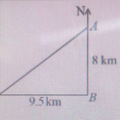 Q: A is 8km due north of phone mast B. C is 9.5km due west of phone mast B. Calculate the distance