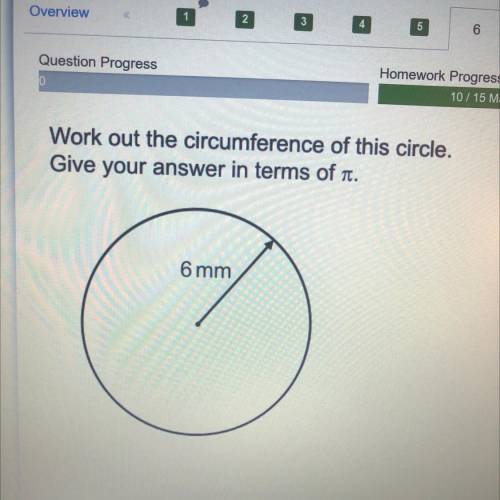 Work out the circumference of this circle.
Give your answer in terms of pie
6 mm