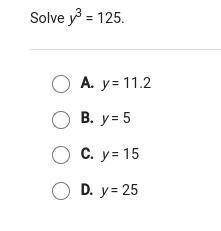 Solve y to the third power=125